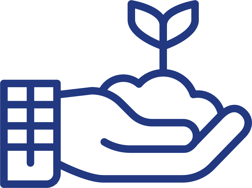 Hand mit Erde und einem sprießendem Blatt Icon